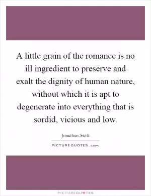 A little grain of the romance is no ill ingredient to preserve and exalt the dignity of human nature, without which it is apt to degenerate into everything that is sordid, vicious and low Picture Quote #1
