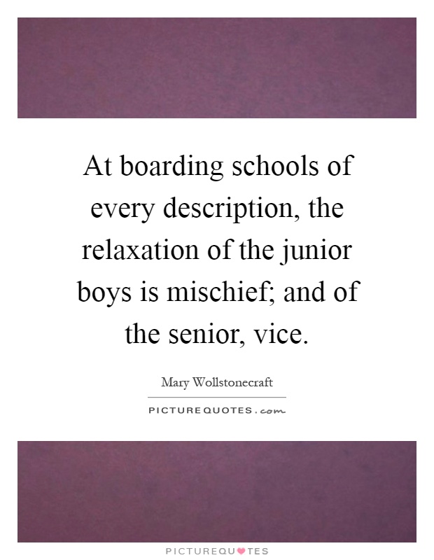 At boarding schools of every description, the relaxation of the junior boys is mischief; and of the senior, vice Picture Quote #1