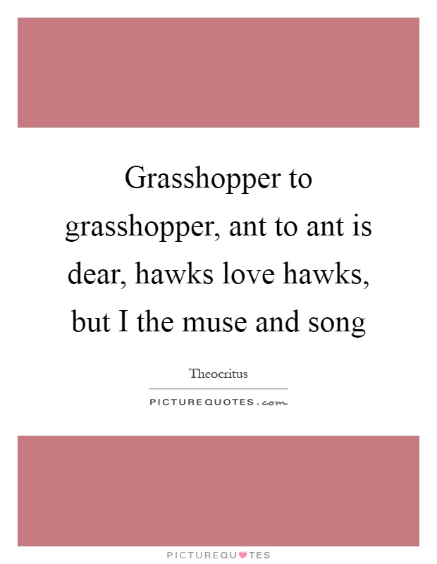 Grasshopper to grasshopper, ant to ant is dear, hawks love hawks, but I the muse and song Picture Quote #1