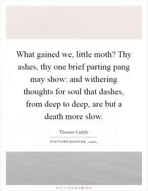 What gained we, little moth? Thy ashes, thy one brief parting pang may show: and withering thoughts for soul that dashes, from deep to deep, are but a death more slow Picture Quote #1