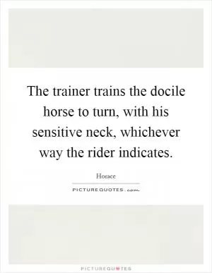 The trainer trains the docile horse to turn, with his sensitive neck, whichever way the rider indicates Picture Quote #1