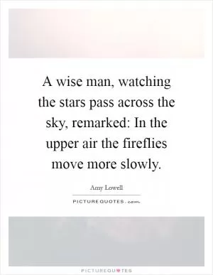 A wise man, watching the stars pass across the sky, remarked: In the upper air the fireflies move more slowly Picture Quote #1