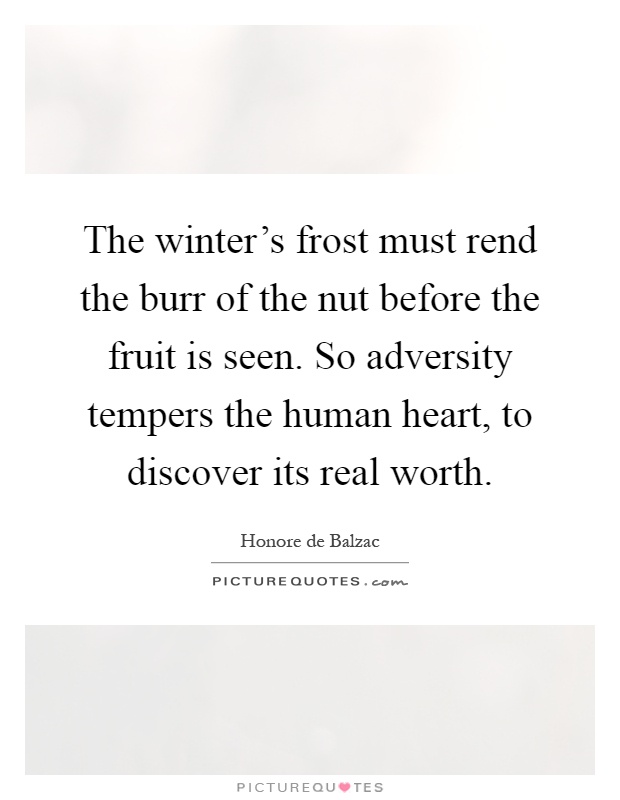 The winter's frost must rend the burr of the nut before the fruit is seen. So adversity tempers the human heart, to discover its real worth Picture Quote #1