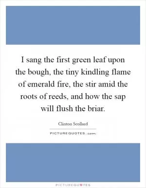 I sang the first green leaf upon the bough, the tiny kindling flame of emerald fire, the stir amid the roots of reeds, and how the sap will flush the briar Picture Quote #1