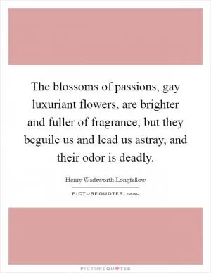 The blossoms of passions, gay luxuriant flowers, are brighter and fuller of fragrance; but they beguile us and lead us astray, and their odor is deadly Picture Quote #1