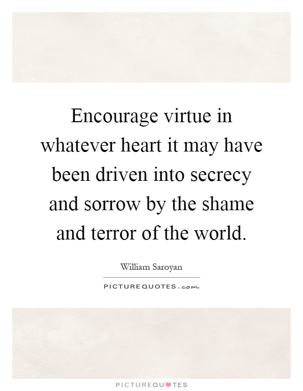 Encourage virtue in whatever heart it may have been driven into secrecy and sorrow by the shame and terror of the world Picture Quote #1