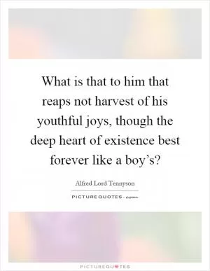 What is that to him that reaps not harvest of his youthful joys, though the deep heart of existence best forever like a boy’s? Picture Quote #1