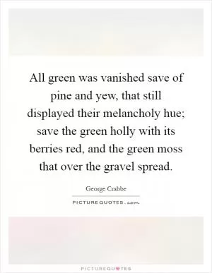 All green was vanished save of pine and yew, that still displayed their melancholy hue; save the green holly with its berries red, and the green moss that over the gravel spread Picture Quote #1