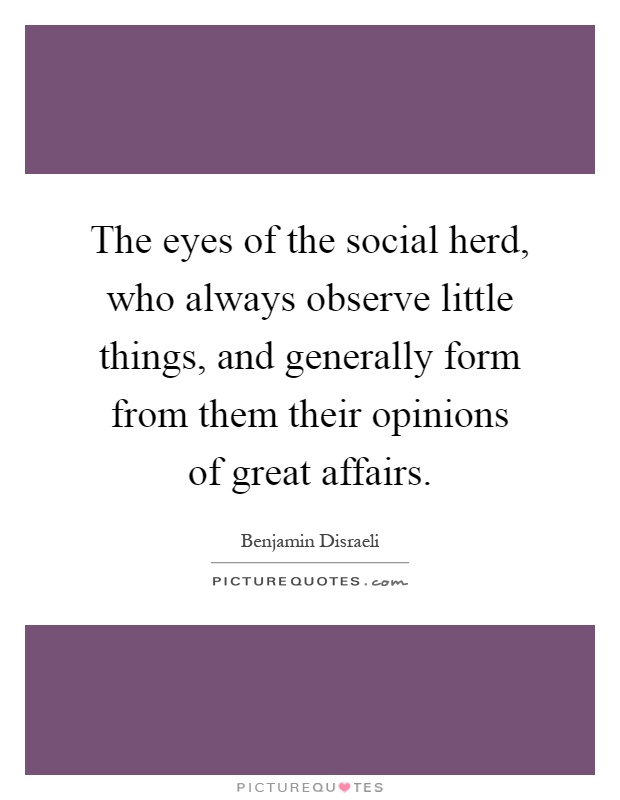 The eyes of the social herd, who always observe little things, and generally form from them their opinions of great affairs Picture Quote #1