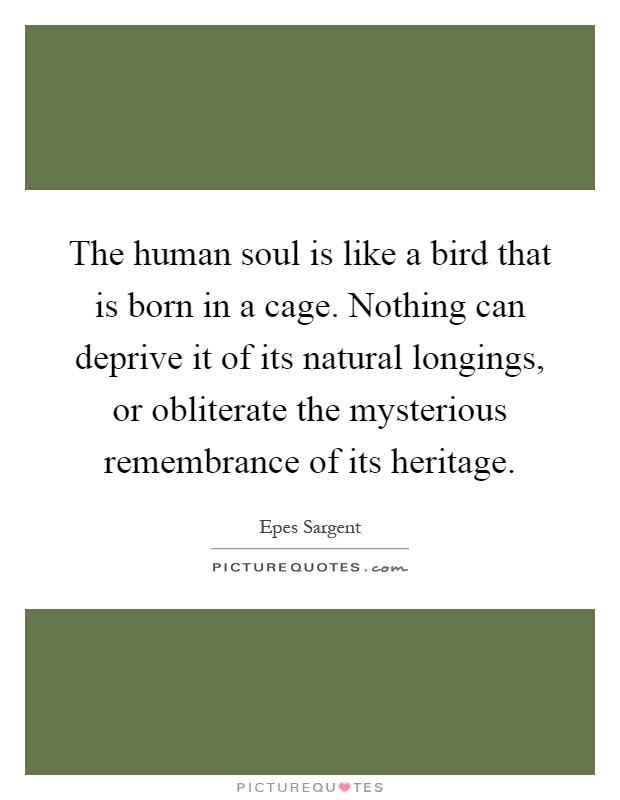 The human soul is like a bird that is born in a cage. Nothing can deprive it of its natural longings, or obliterate the mysterious remembrance of its heritage Picture Quote #1