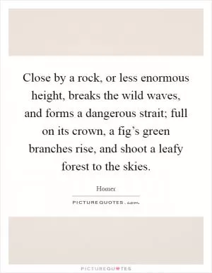 Close by a rock, or less enormous height, breaks the wild waves, and forms a dangerous strait; full on its crown, a fig’s green branches rise, and shoot a leafy forest to the skies Picture Quote #1