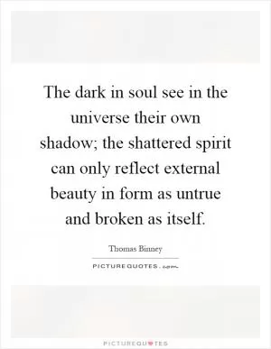 The dark in soul see in the universe their own shadow; the shattered spirit can only reflect external beauty in form as untrue and broken as itself Picture Quote #1