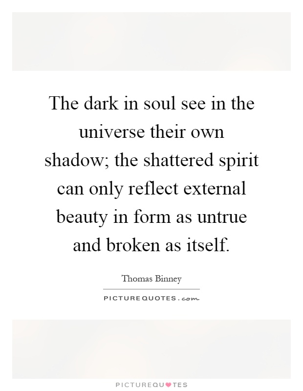 The dark in soul see in the universe their own shadow; the shattered spirit can only reflect external beauty in form as untrue and broken as itself Picture Quote #1