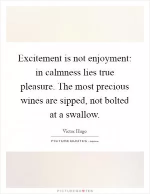 Excitement is not enjoyment: in calmness lies true pleasure. The most precious wines are sipped, not bolted at a swallow Picture Quote #1