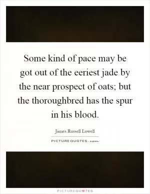 Some kind of pace may be got out of the eeriest jade by the near prospect of oats; but the thoroughbred has the spur in his blood Picture Quote #1