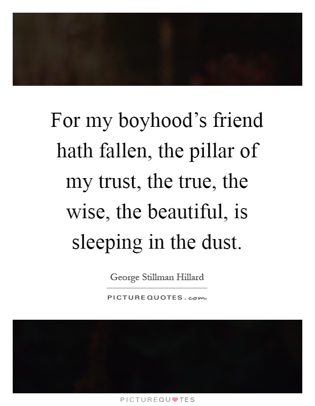 For my boyhood's friend hath fallen, the pillar of my trust, the true, the wise, the beautiful, is sleeping in the dust Picture Quote #1