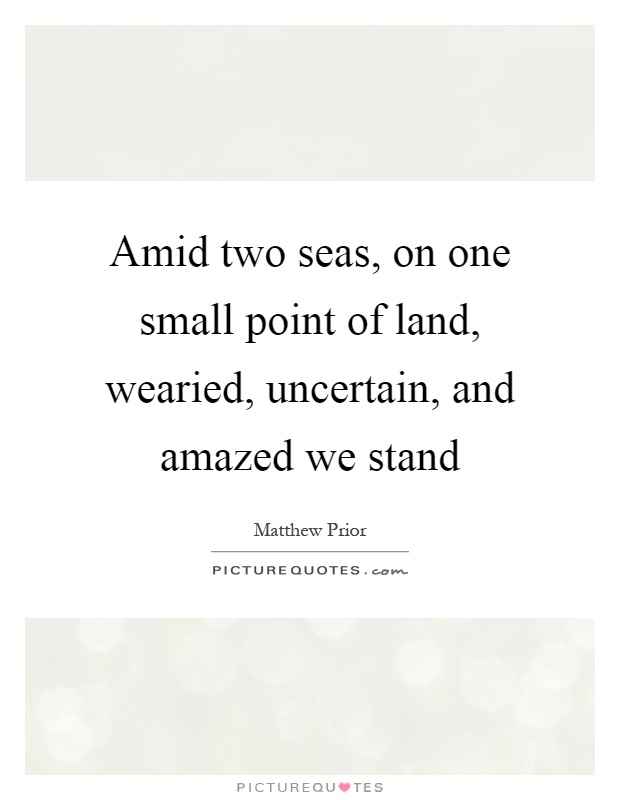 Amid two seas, on one small point of land, wearied, uncertain, and amazed we stand Picture Quote #1