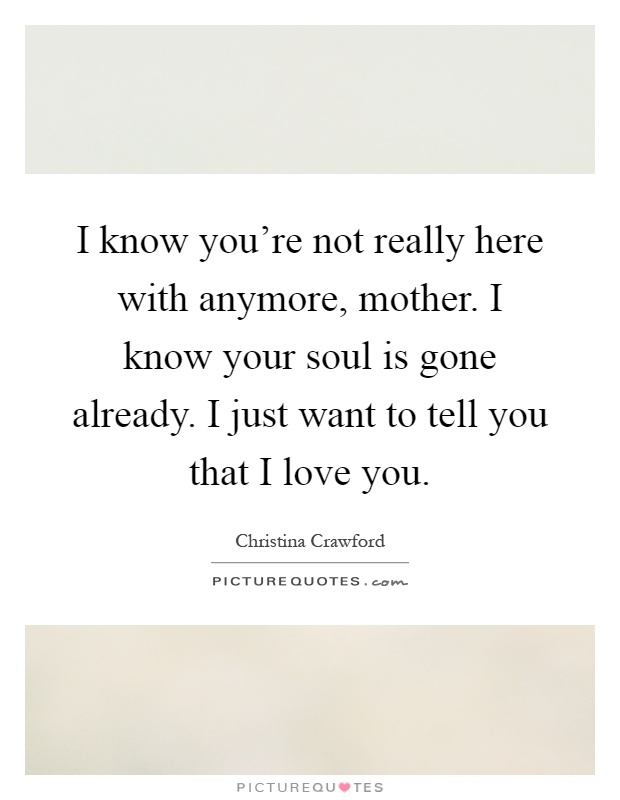 I know you're not really here with anymore, mother. I know your soul is gone already. I just want to tell you that I love you Picture Quote #1