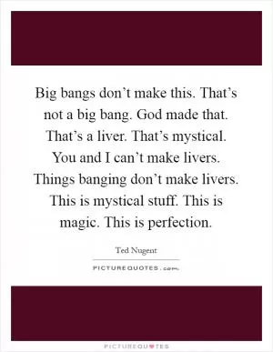 Big bangs don’t make this. That’s not a big bang. God made that. That’s a liver. That’s mystical. You and I can’t make livers. Things banging don’t make livers. This is mystical stuff. This is magic. This is perfection Picture Quote #1