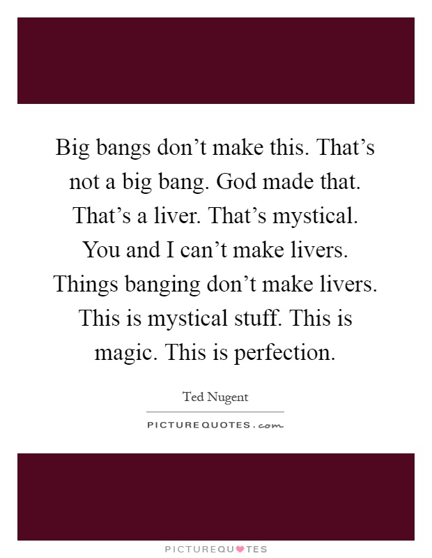 Big bangs don't make this. That's not a big bang. God made that. That's a liver. That's mystical. You and I can't make livers. Things banging don't make livers. This is mystical stuff. This is magic. This is perfection Picture Quote #1