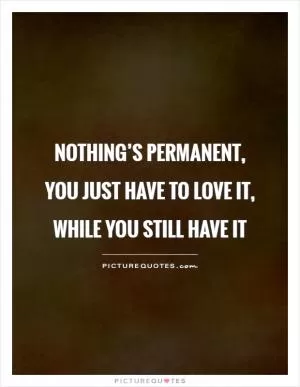 Nothing’s permanent, you just have to love it, while you still have it Picture Quote #1