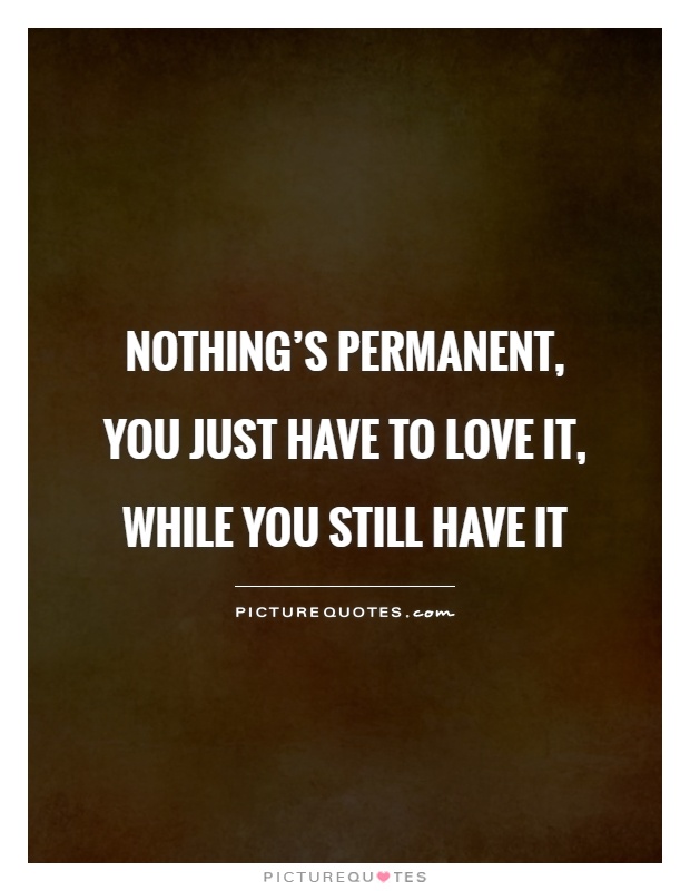Nothing's permanent, you just have to love it, while you still have it Picture Quote #1