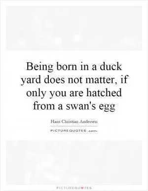 Being born in a duck yard does not matter, if only you are hatched from a swan's egg Picture Quote #1