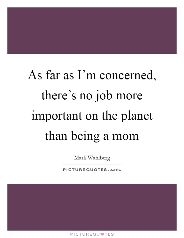 As far as I'm concerned, there's no job more important on the planet than being a mom Picture Quote #1