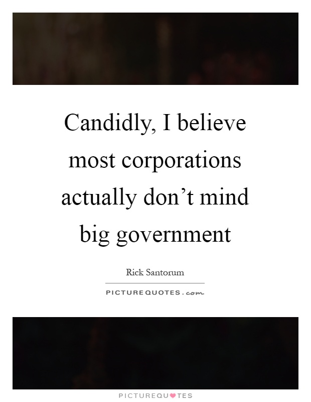 Candidly, I believe most corporations actually don't mind big government Picture Quote #1
