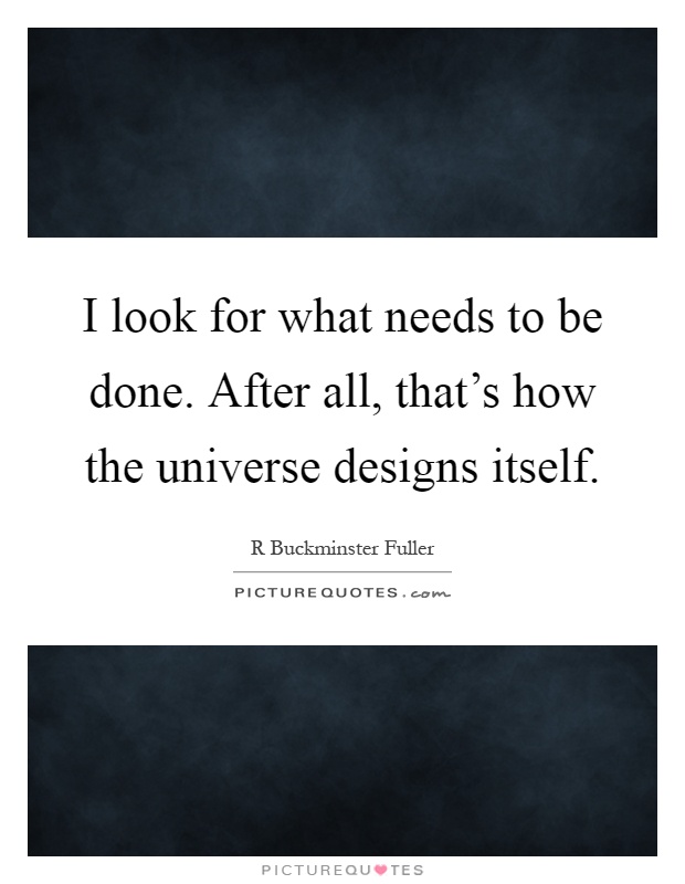 I look for what needs to be done. After all, that's how the universe designs itself Picture Quote #1
