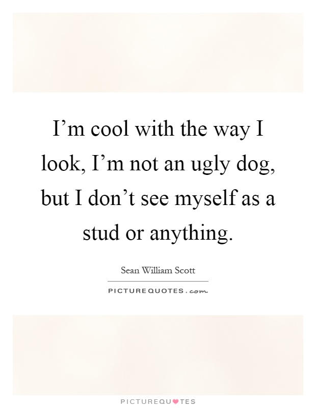 I'm cool with the way I look, I'm not an ugly dog, but I don't see myself as a stud or anything Picture Quote #1