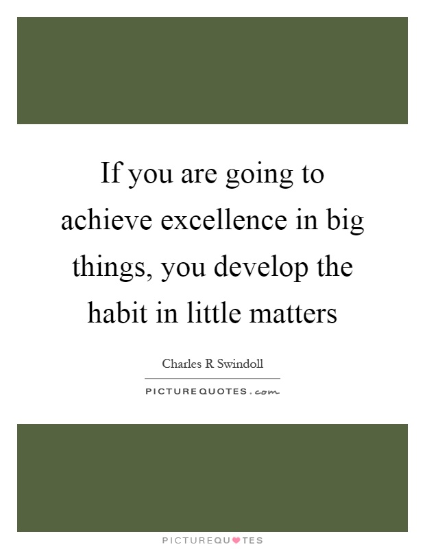 If you are going to achieve excellence in big things, you develop the habit in little matters Picture Quote #1