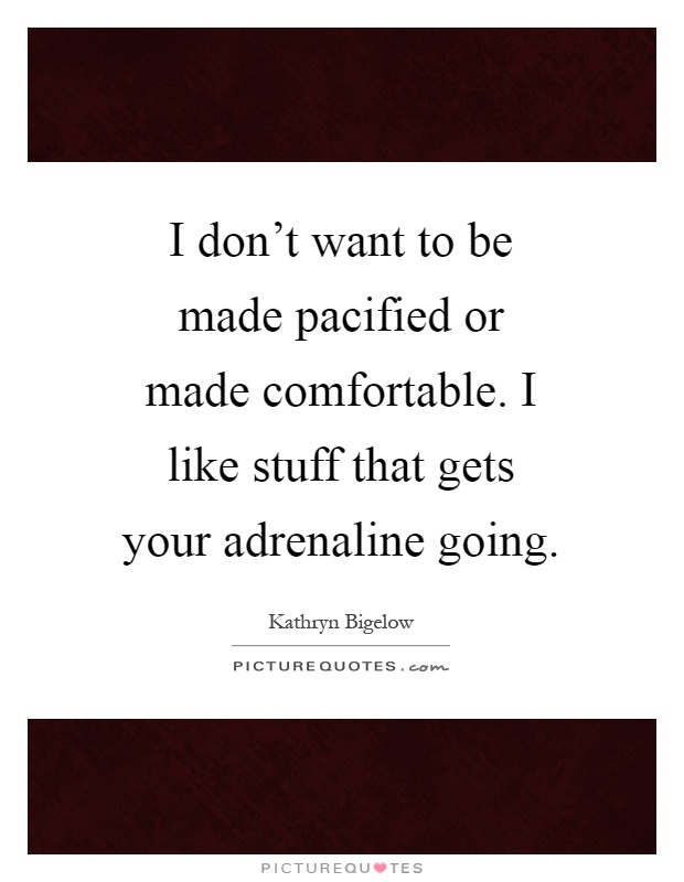 I don't want to be made pacified or made comfortable. I like stuff that gets your adrenaline going Picture Quote #1