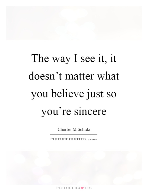 The way I see it, it doesn't matter what you believe just so you're sincere Picture Quote #1