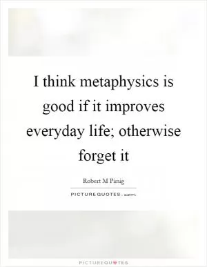 I think metaphysics is good if it improves everyday life; otherwise forget it Picture Quote #1