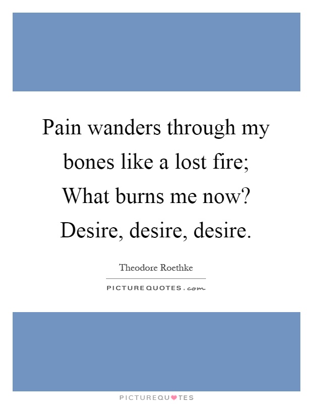 Pain wanders through my bones like a lost fire; What burns me now? Desire, desire, desire Picture Quote #1