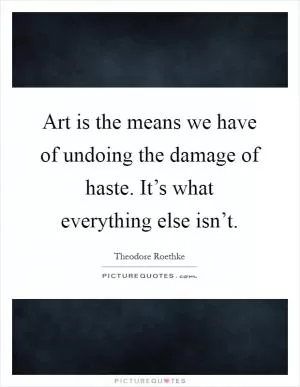 Art is the means we have of undoing the damage of haste. It’s what everything else isn’t Picture Quote #1