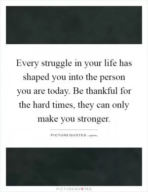 Every struggle in your life has shaped you into the person you are today. Be thankful for the hard times, they can only make you stronger Picture Quote #1