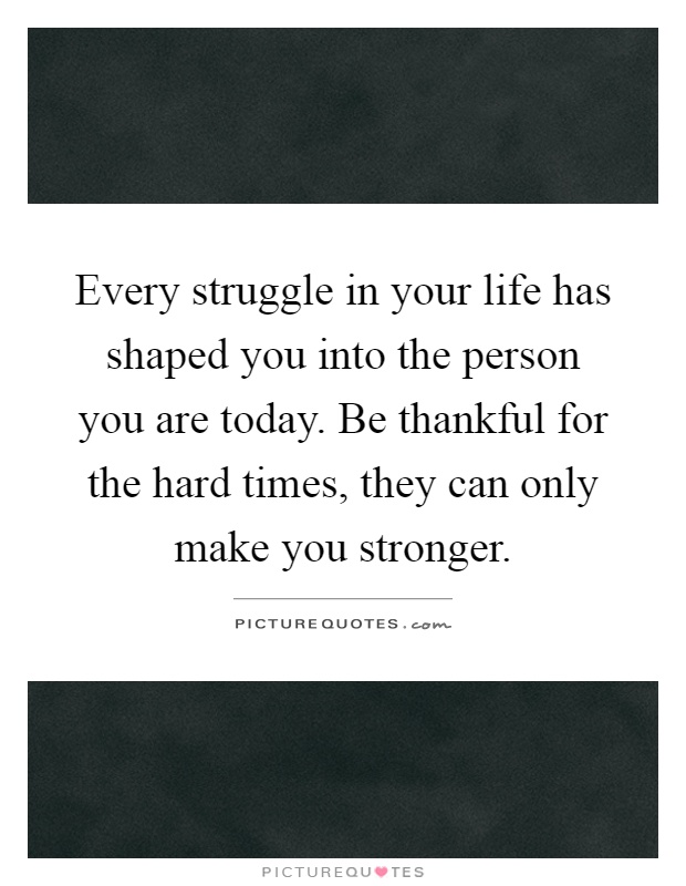 Every struggle in your life has shaped you into the person you are today. Be thankful for the hard times, they can only make you stronger Picture Quote #1