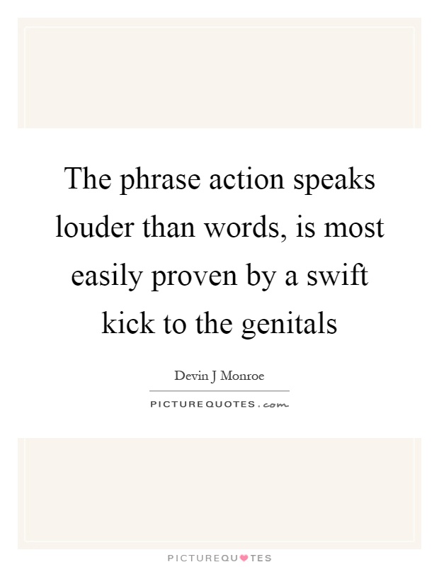 The phrase action speaks louder than words, is most easily proven by a swift kick to the genitals Picture Quote #1