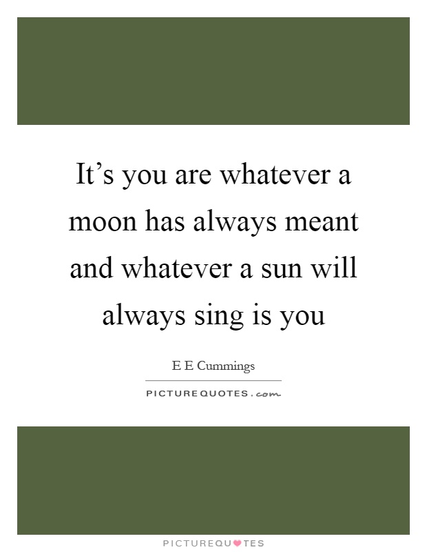 It's you are whatever a moon has always meant and whatever a sun will always sing is you Picture Quote #1