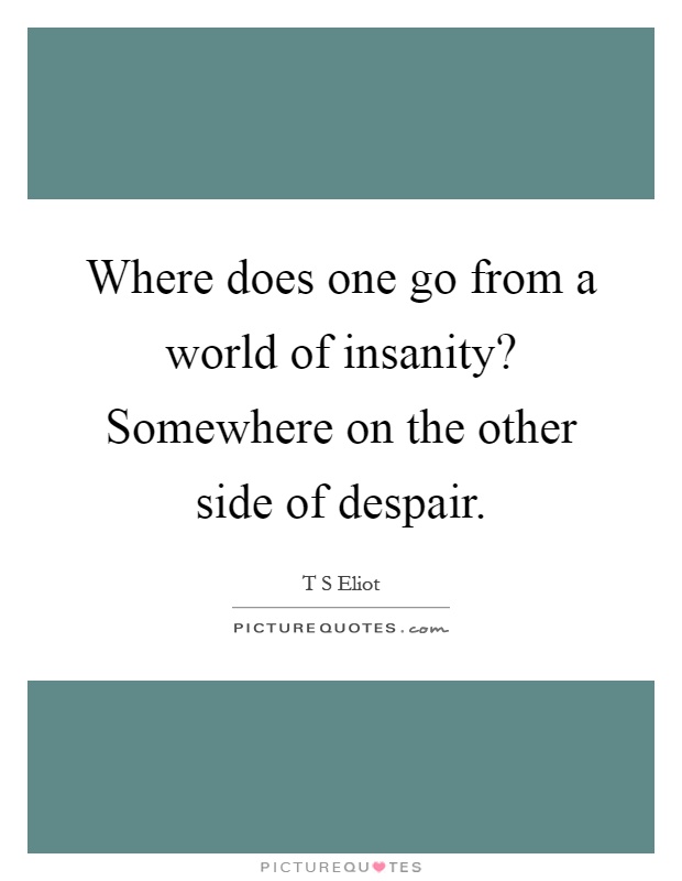 Where does one go from a world of insanity? Somewhere on the other side of despair Picture Quote #1