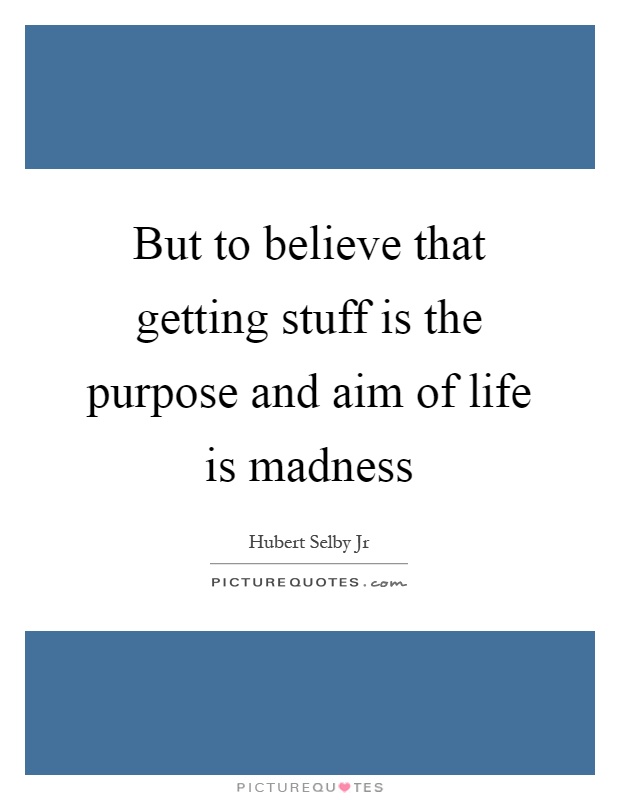 But to believe that getting stuff is the purpose and aim of life is madness Picture Quote #1