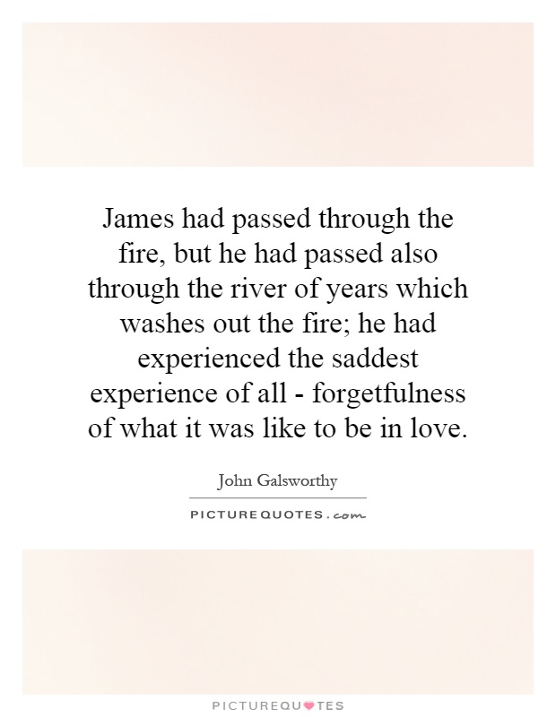 James had passed through the fire, but he had passed also through the river of years which washes out the fire; he had experienced the saddest experience of all - forgetfulness of what it was like to be in love Picture Quote #1