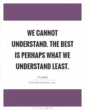 We cannot understand. The best is perhaps what we understand least Picture Quote #1