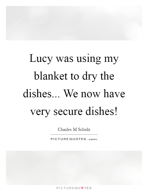 Lucy was using my blanket to dry the dishes... We now have very secure dishes! Picture Quote #1