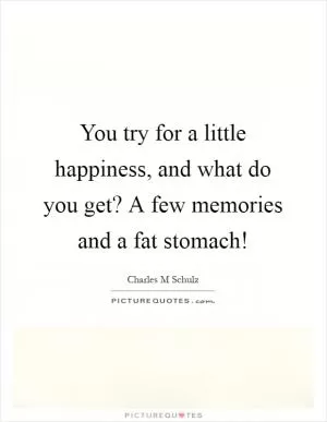 You try for a little happiness, and what do you get? A few memories and a fat stomach! Picture Quote #1