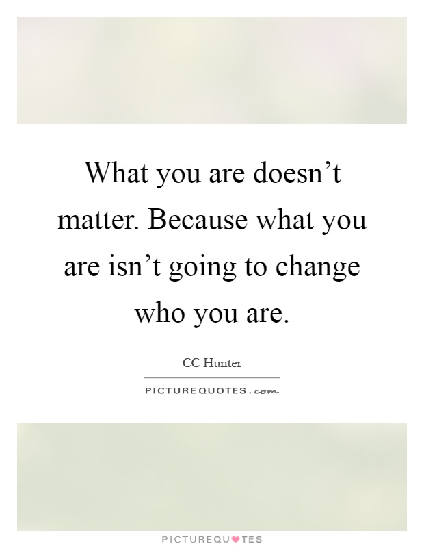 What you are doesn't matter. Because what you are isn't going to change who you are Picture Quote #1