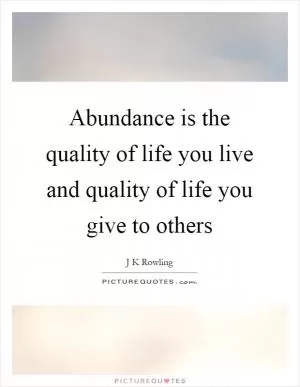 Abundance is the quality of life you live and quality of life you give to others Picture Quote #1