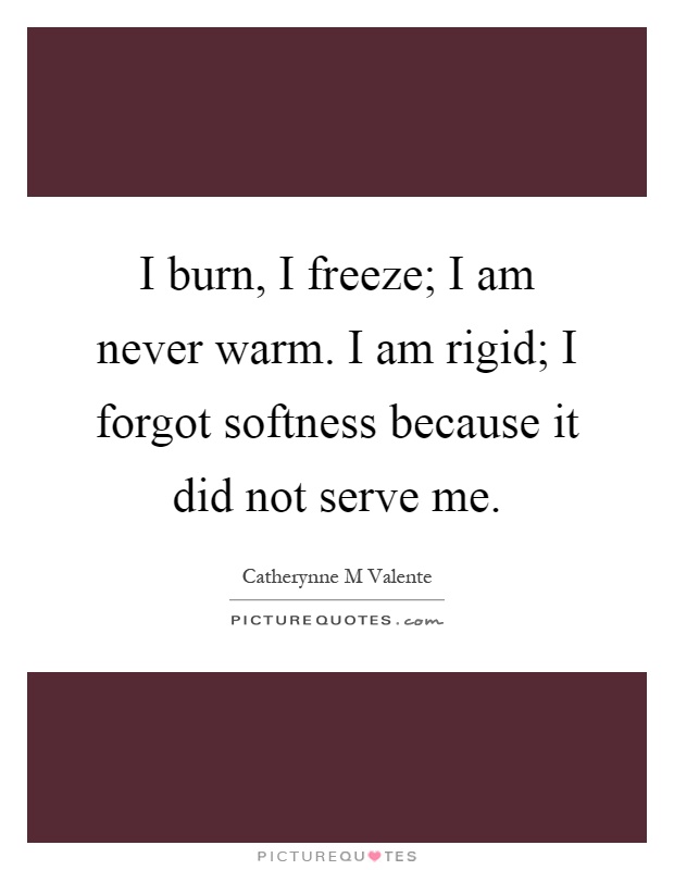 I burn, I freeze; I am never warm. I am rigid; I forgot softness because it did not serve me Picture Quote #1
